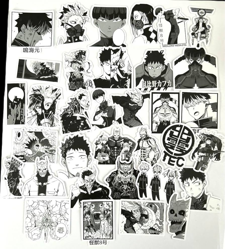 Amazon.co.jp: アニメキャラ 怪獣8号 ステッカー 34枚セット白黒